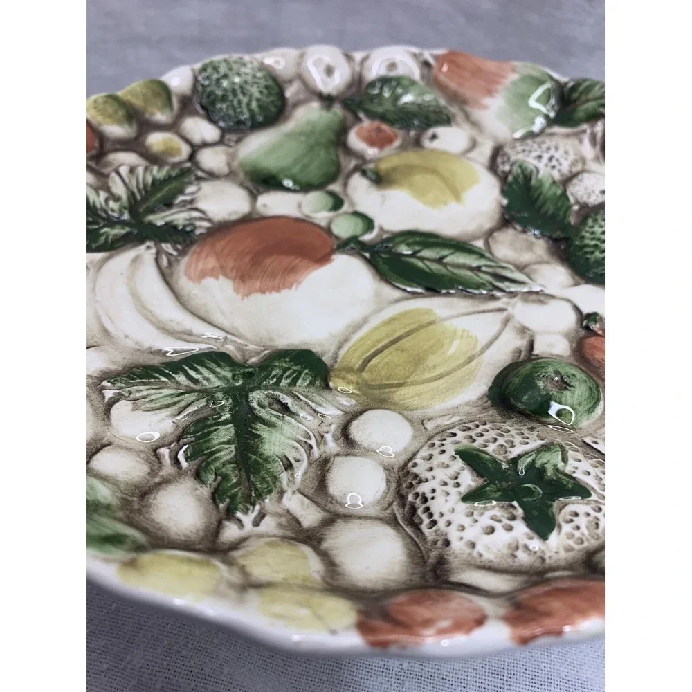 Lefton's Pedestal Dessert Plate Majolica Style Raised Fruit Design 8.5